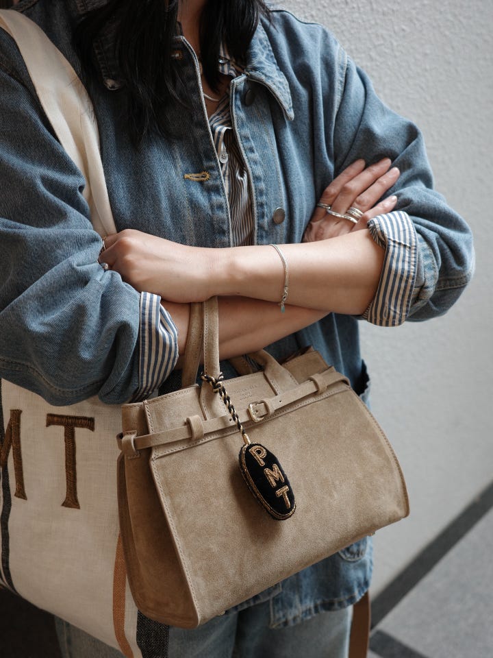 リネン 刺繍 トートバッグ マルチストライプ|バッグ|PIMENTÉ-ピモンテ