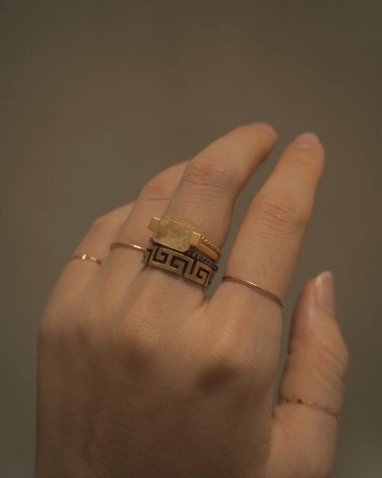 ancient レクタングル ルチルクォーツ リング 13号 ancient] rectangle gold rutilated quartz ring｜ARTIDA OUD（アル