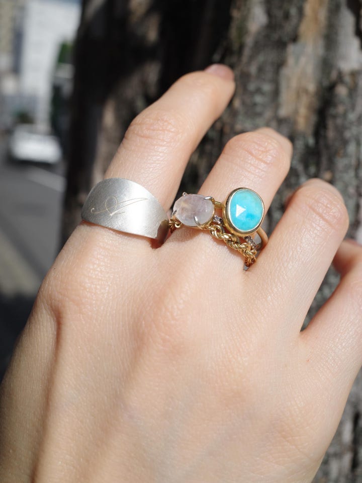 elafonisi] rainbow moon stone with pave diamonds eternity ring