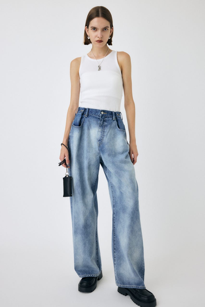 MOUSSY ハイウエスト ストレートデニム BLACK BY MOUSSY/ブラックバイマウジー] 別注 MACHO ハイ