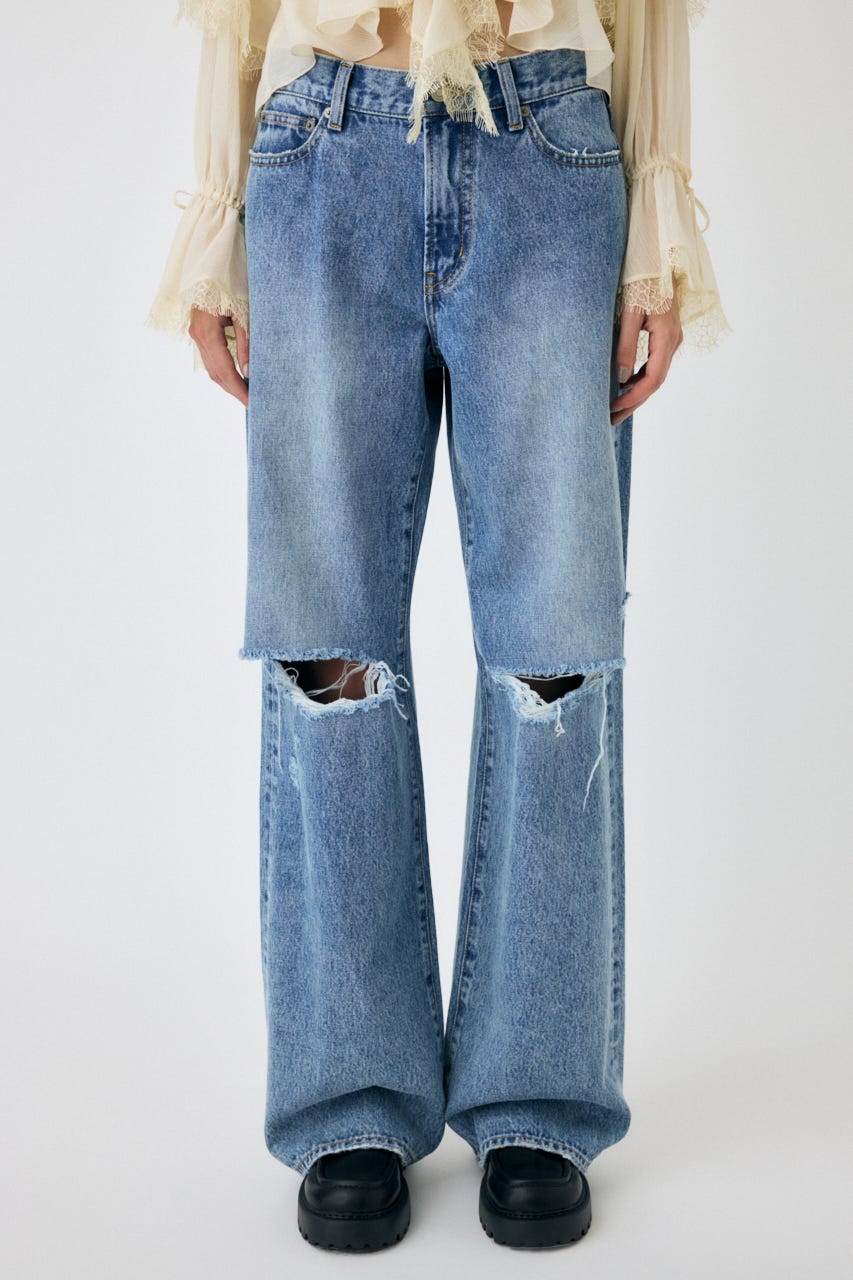MOUSSY | KNEE SLIT WIDE ストレート デニム (ワイド ) |SHEL