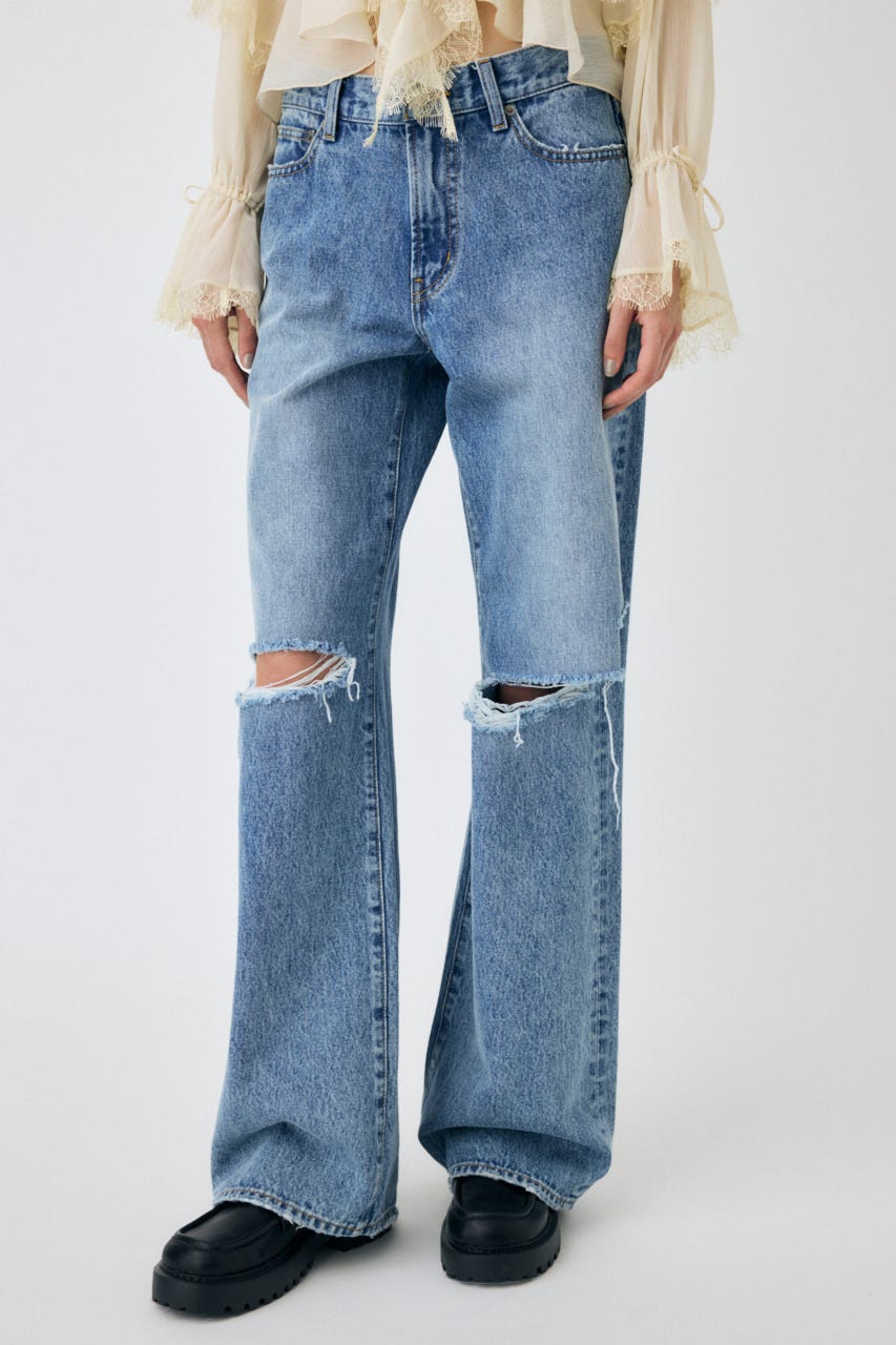 MOUSSY | KNEE SLIT WIDE ストレート デニム (ワイド ) |SHEL