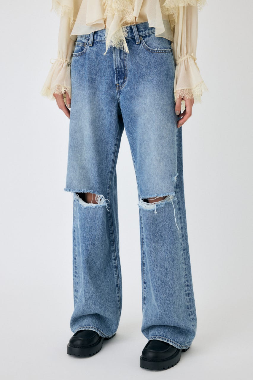 MOUSSY MIDRISE ストレートデニム MOUSSY | KNEE SLIT WIDE ストレート デニム (ワイド ) |SHEL