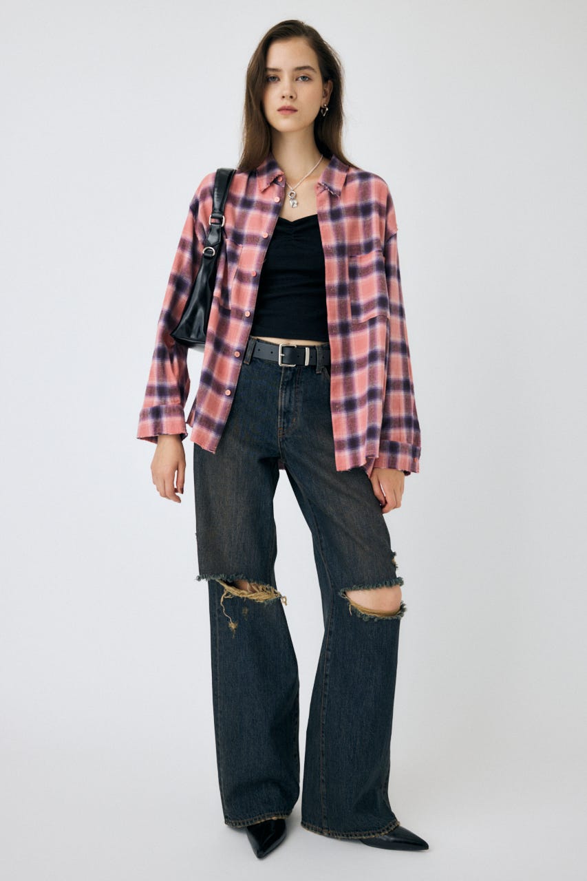 MOUSSY | KNEE SLIT WIDE ストレート デニム (ワイド ) |SHEL