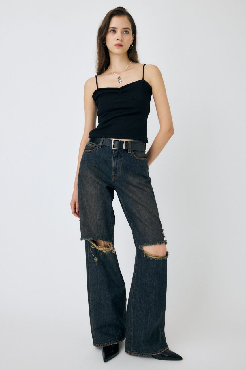 完売品 MOUSSY SLIT WIDE LOOSE STRAIGHT サイズS MOUSSY | KNEE SLIT WIDE ストレート デニム (ワイド ) |SHEL