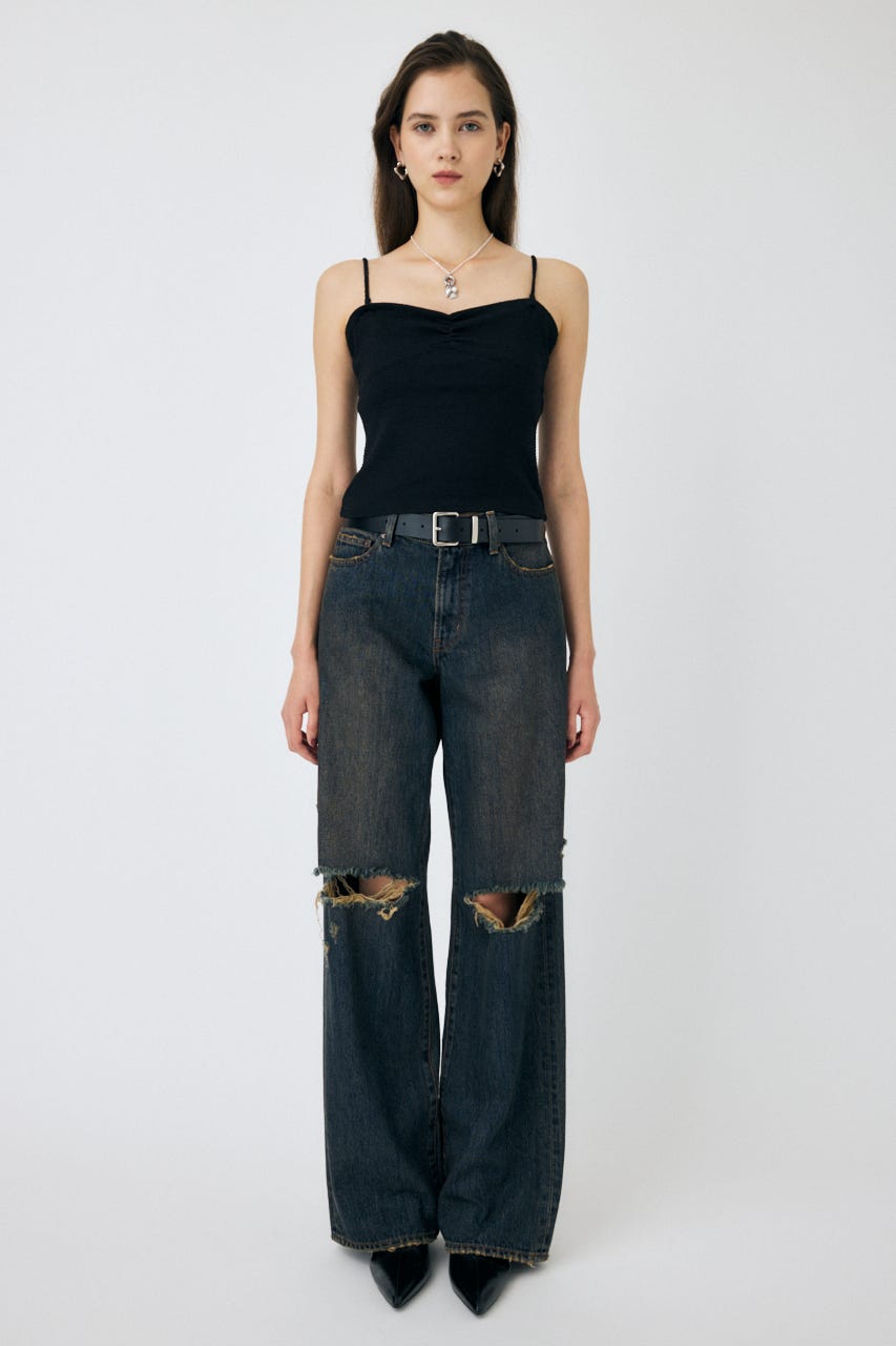 MOUSSY | KNEE SLIT WIDE ストレート デニム (ワイド ) |SHEL
