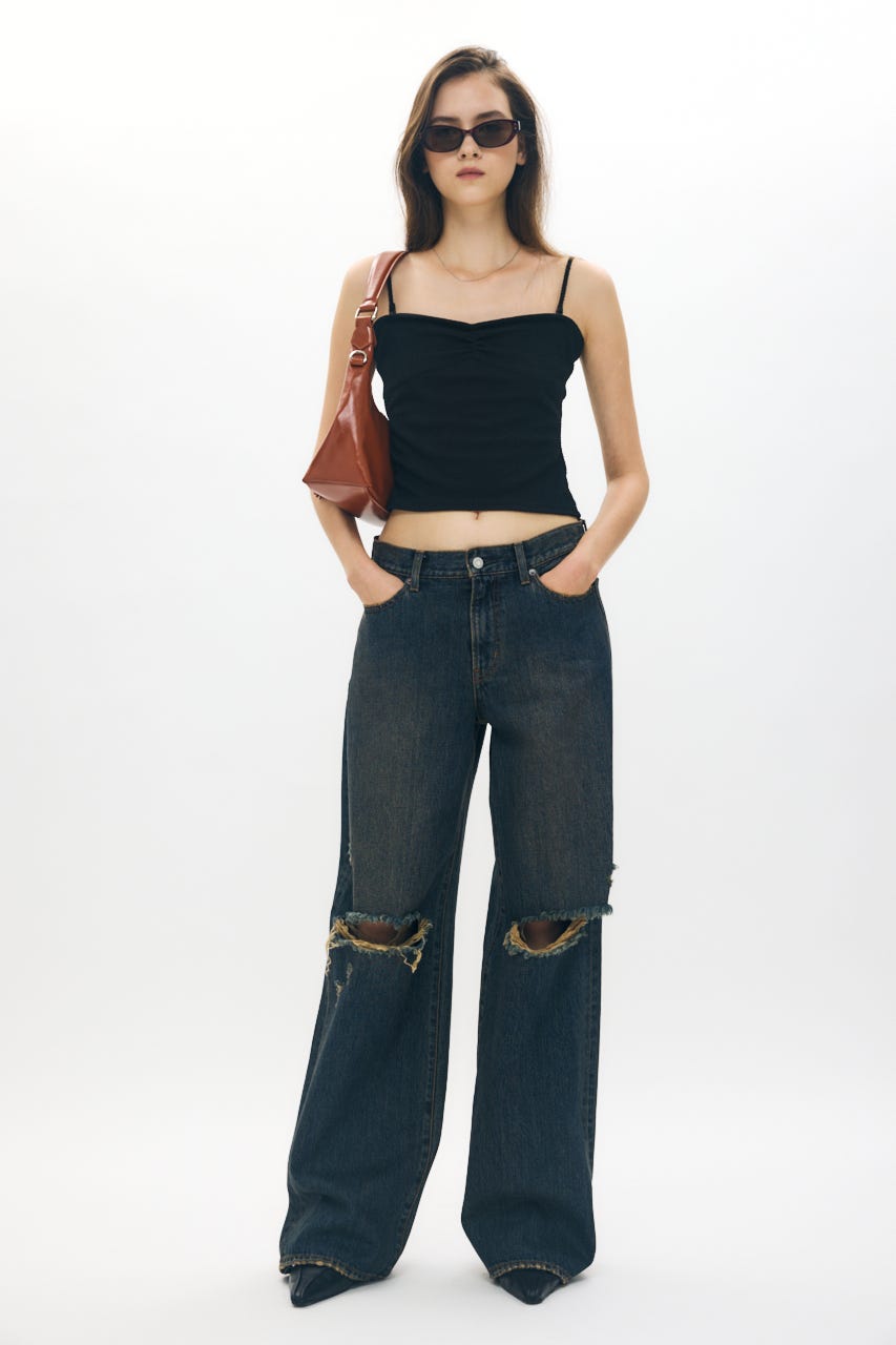 TWWデニム XS／S ディープネイビー ロング MOUSSY | BOXER LAYERED STRAIGHT デニム (ストレート ) |SHEL