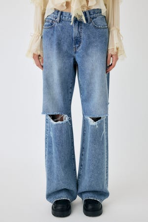 moussyデニム セール】【セットアップ対応】CURVED LINE PANEL BAGGY（デニム