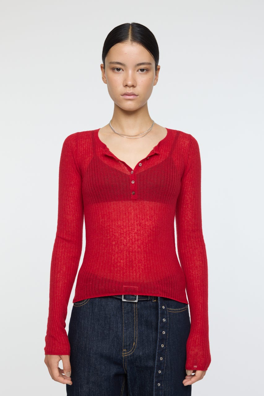 MOUSSY | SHEER HENRY NECK ニットトップス (ニット ) |SHEL