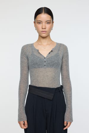 SHEER HENRY NECK ニットトップス