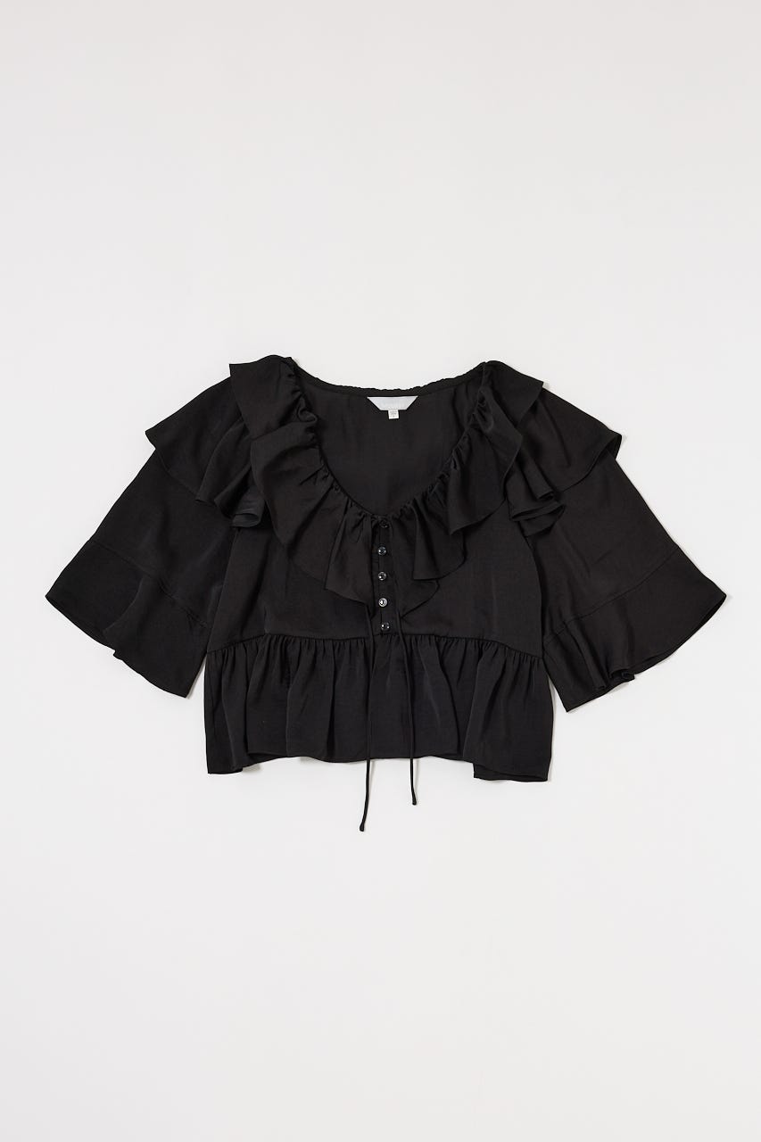 MOUSSY 花柄フリル長袖ブラウス 新品未使用】 moussy マウジー花柄フリルブラウス ブラウン