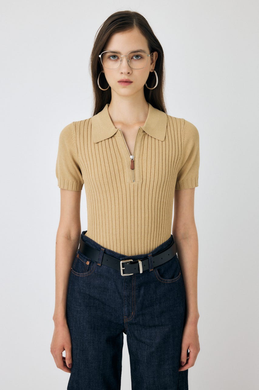 MOUSSY | HALF ZIP CLASSIC ポロ トップス (ニット ) |SHEL'TTER