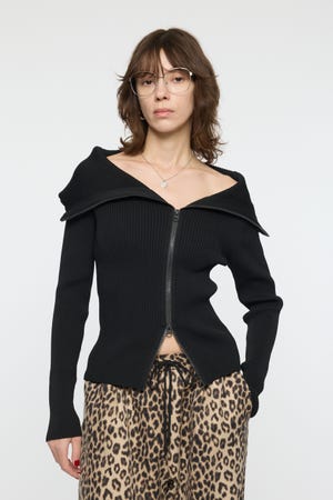 BIG COLLAR ZIP UP ニットトップス