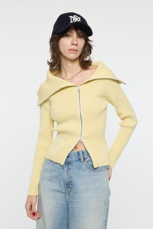 BIG COLLAR ZIP UP ニットトップス