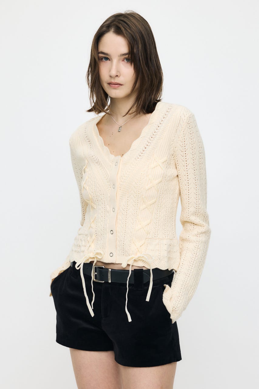 LACE UP RIBBON カーディガン IVOY FREE