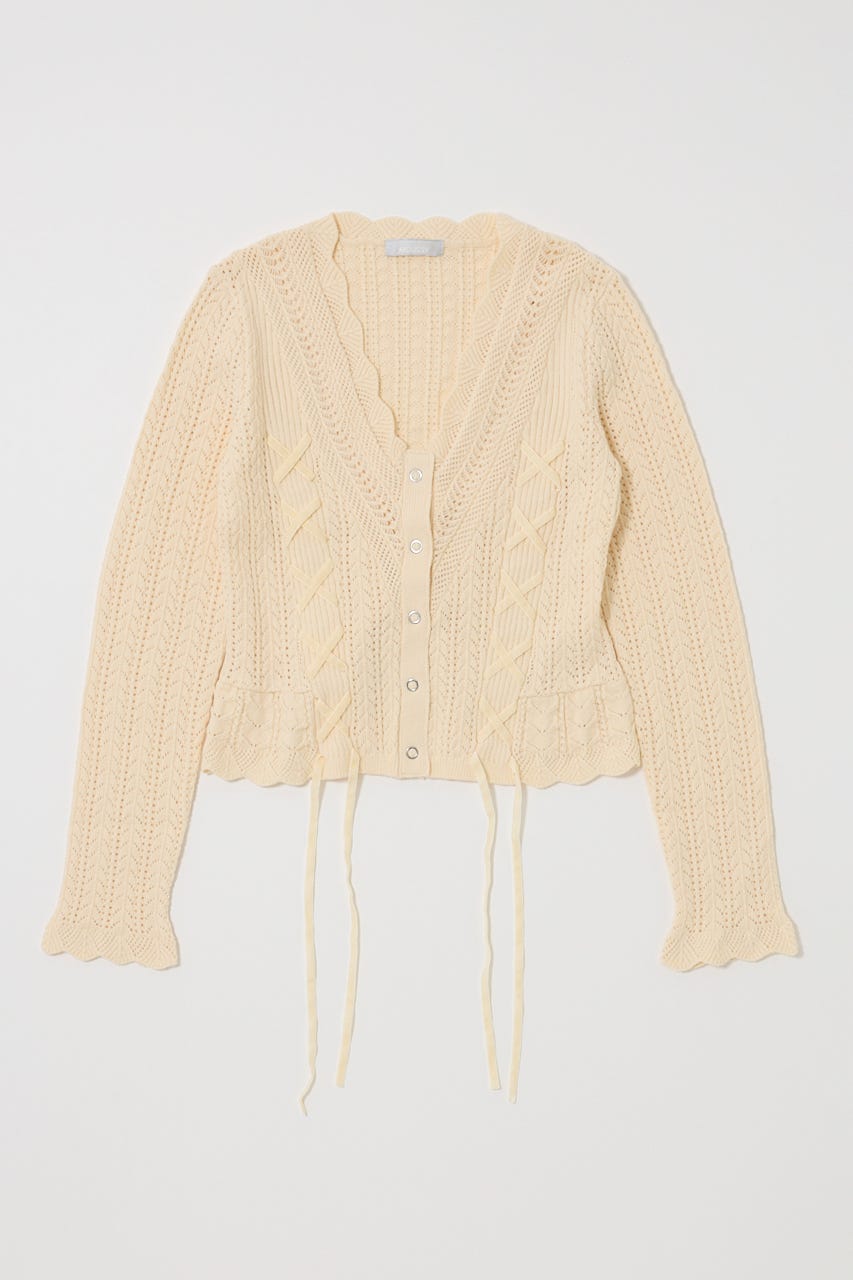LACE UP RIBBON カーディガン IVOY FREE
