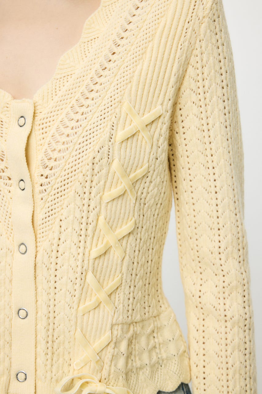 LACE UP RIBBON カーディガン L/YEL FREE