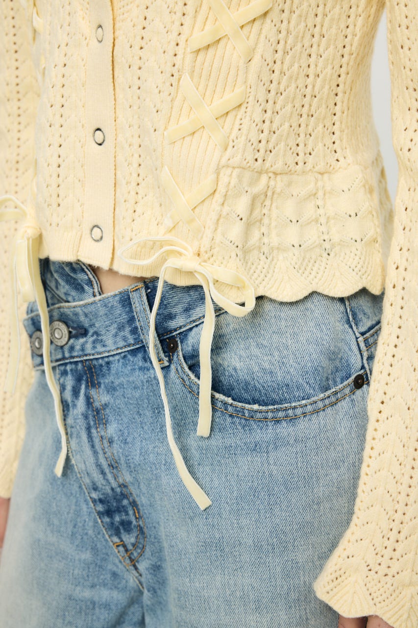 LACE UP RIBBON カーディガン L/YEL FREE