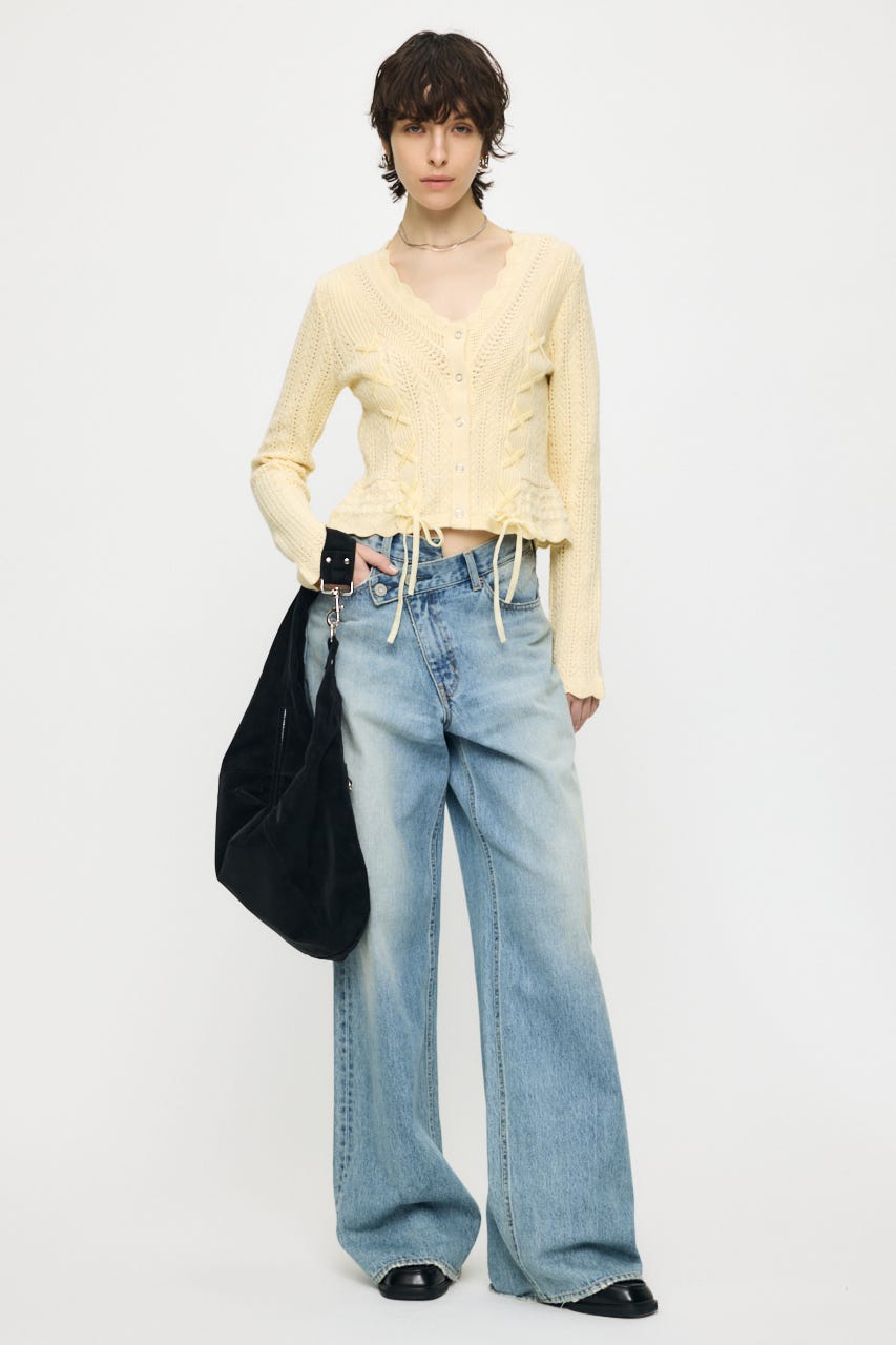 LACE UP RIBBON カーディガン L/YEL FREE