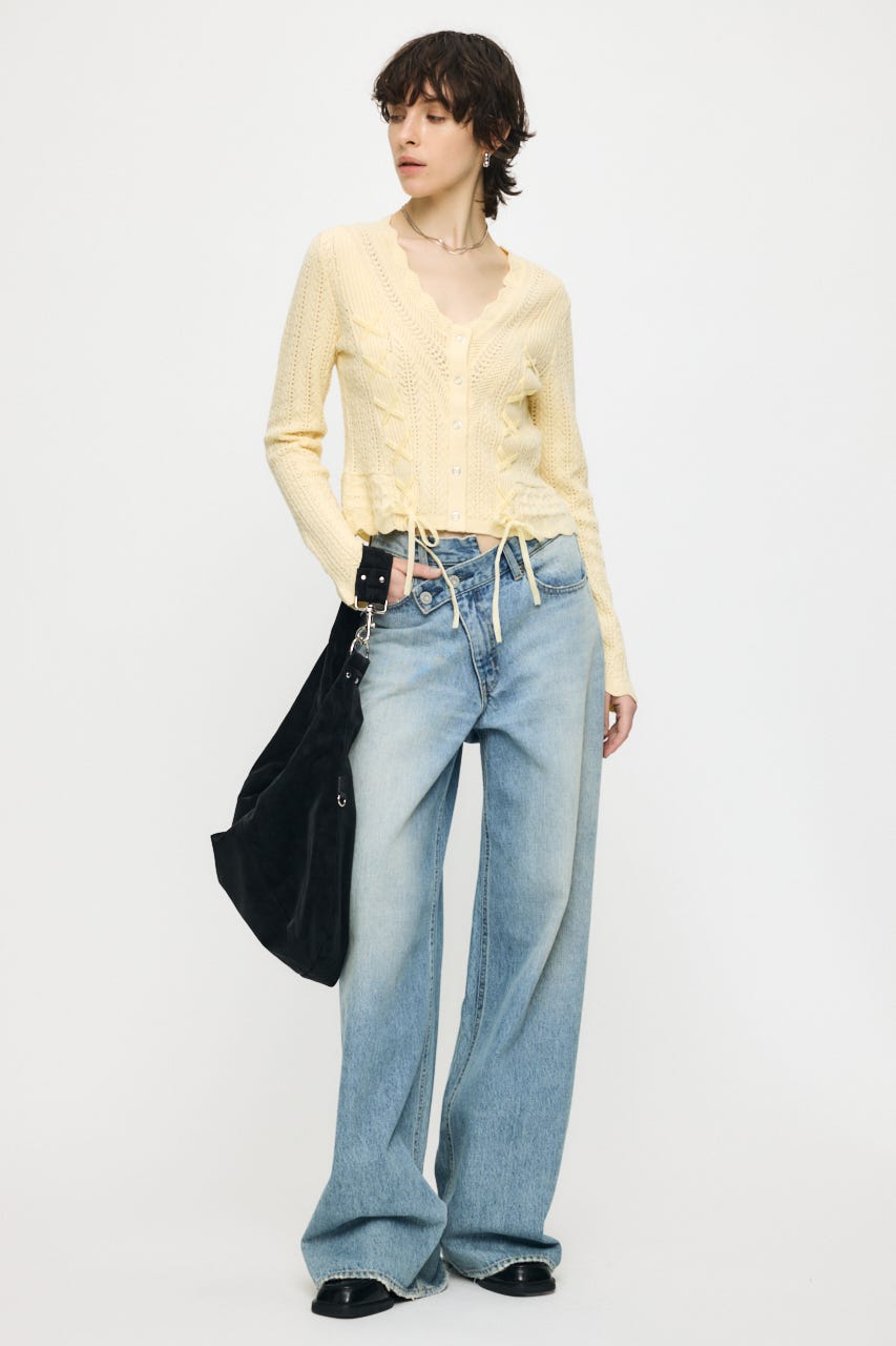 LACE UP RIBBON カーディガン L/YEL FREE