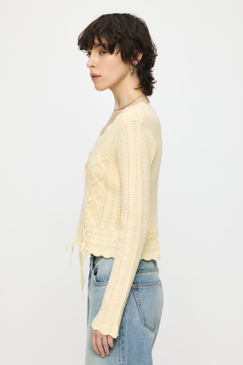 LACE UP RIBBON カーディガン L/YEL FREE