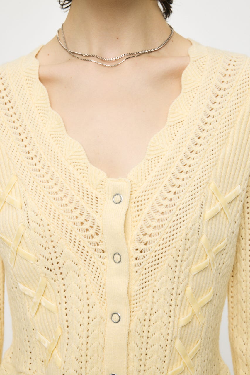 LACE UP RIBBON カーディガン L/YEL FREE