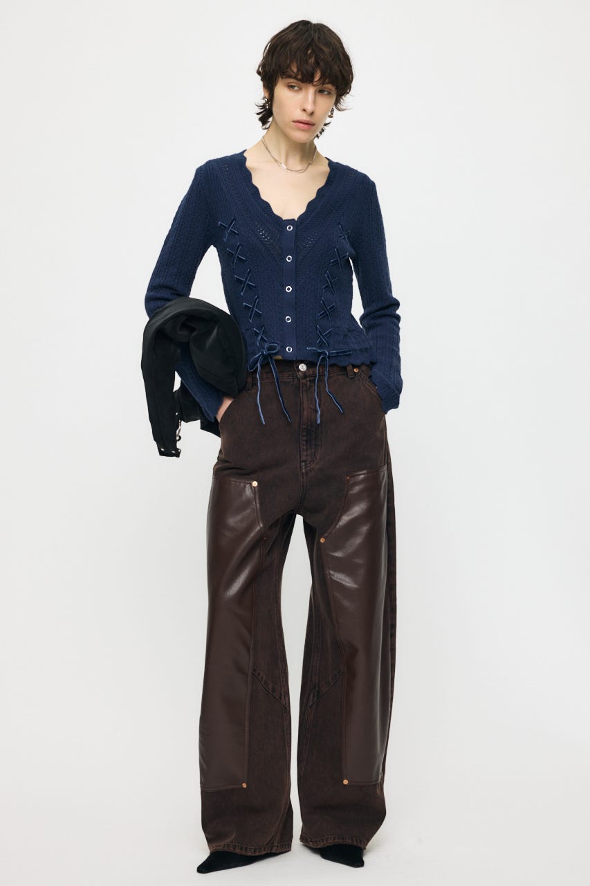 LACE UP RIBBON カーディガン NVY FREE