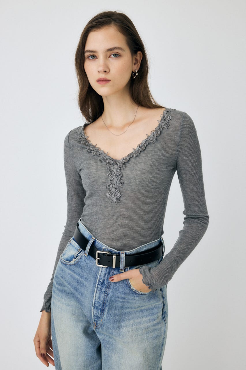 MOUSSY | LACE TRIM ロングスリーブ TEE (Tシャツ・カットソー