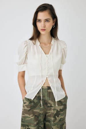 マウジー★M_リネンシャツ★オフホワイトF MOUSSY SHEER SHORT SLEEVE シャツ ECRU -ファッション通販