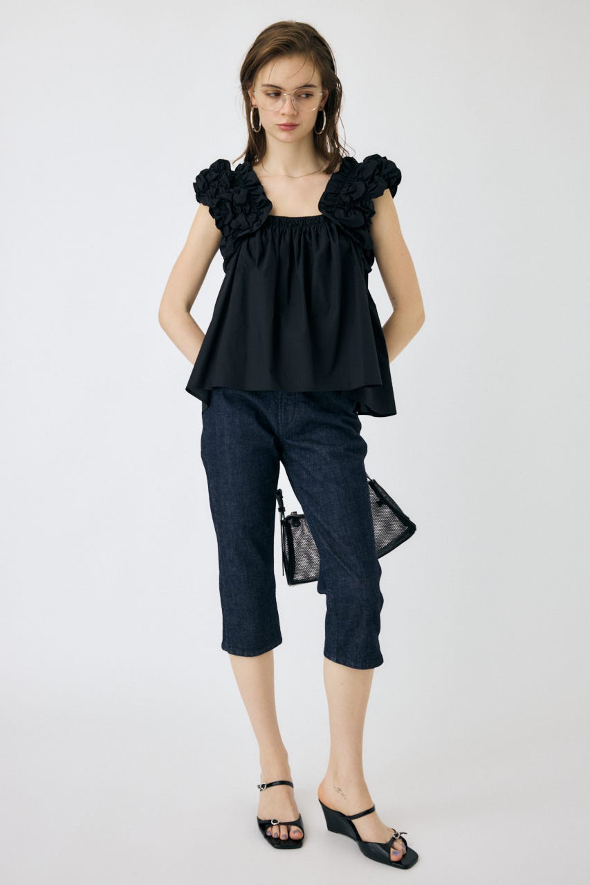 SHOULDER FRILLS トップス BLK 新品 MOUSSY | SHOULDER FRILLS トップス (その他トップス ) |SHEL