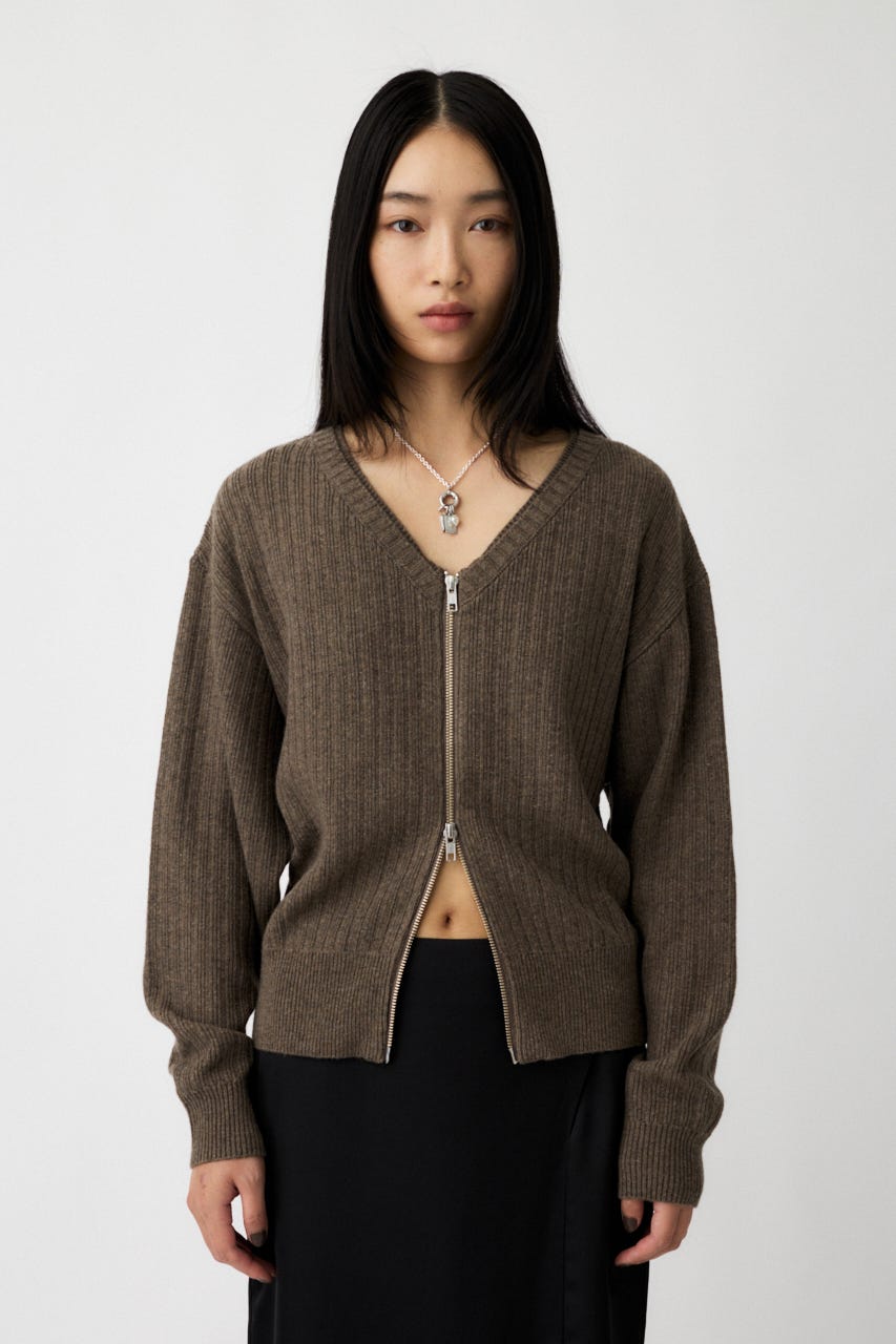 ZIP UP KNIT カーディガン BRN FREE
