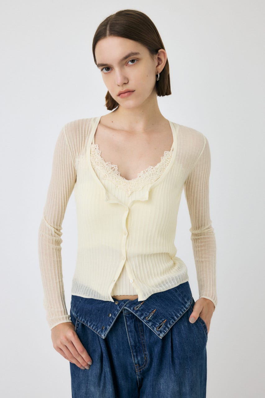 MOUSSY | SHEER RIB カーディガン (カーディガン ) |SHEL'TTER
