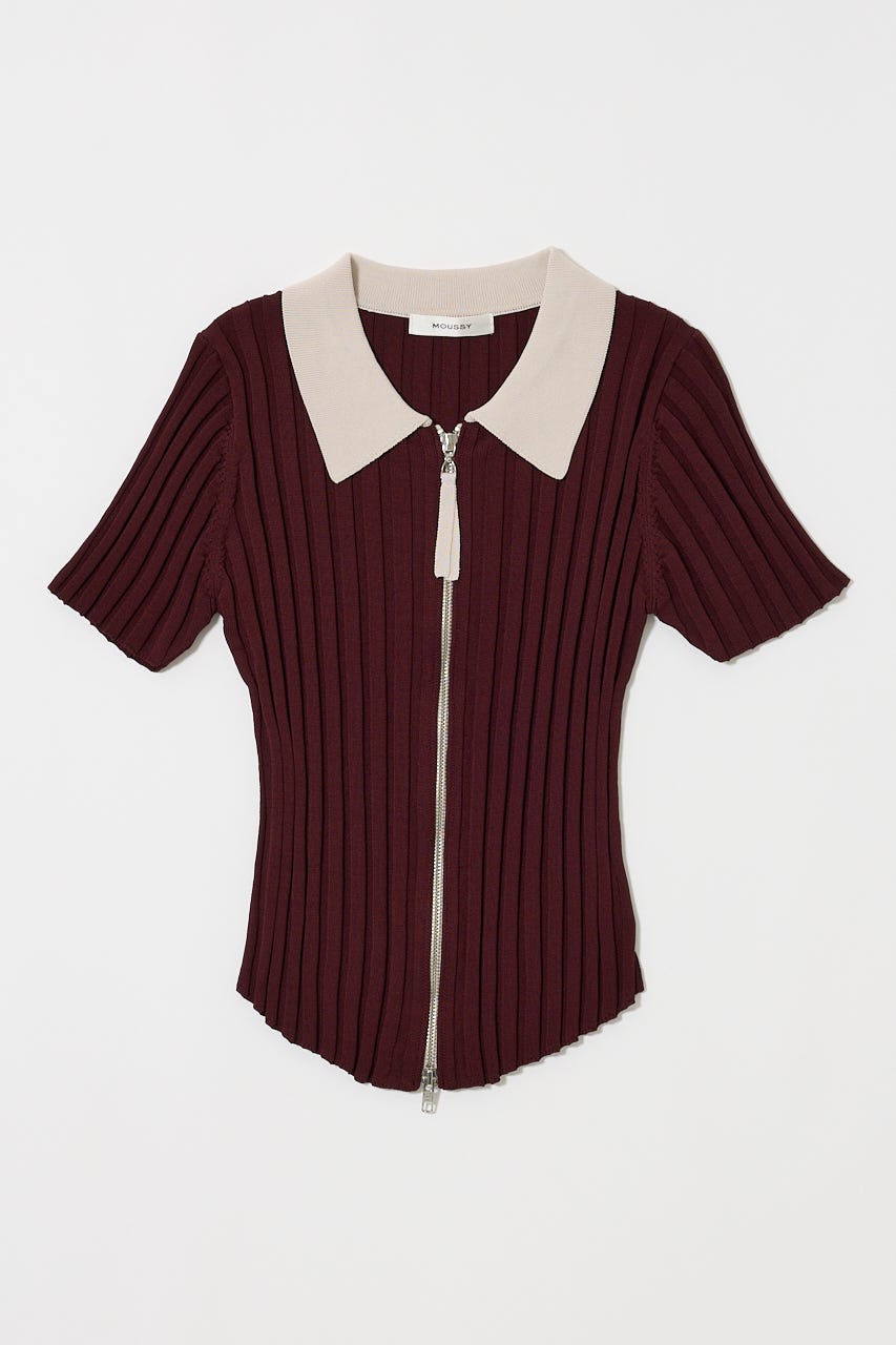 ニット セーター ZIP UP RIB KNIT H/S シャツ レディース MOUSSY | ZIP UP RIB KNIT H/S シャツ (シャツ・ブラウス