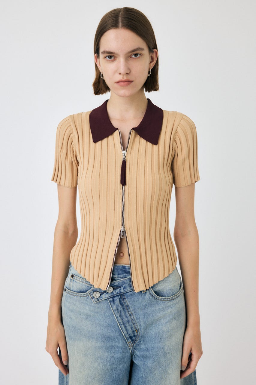 MOUSSY | ZIP UP RIB KNIT H/S シャツ (シャツ・ブラウス