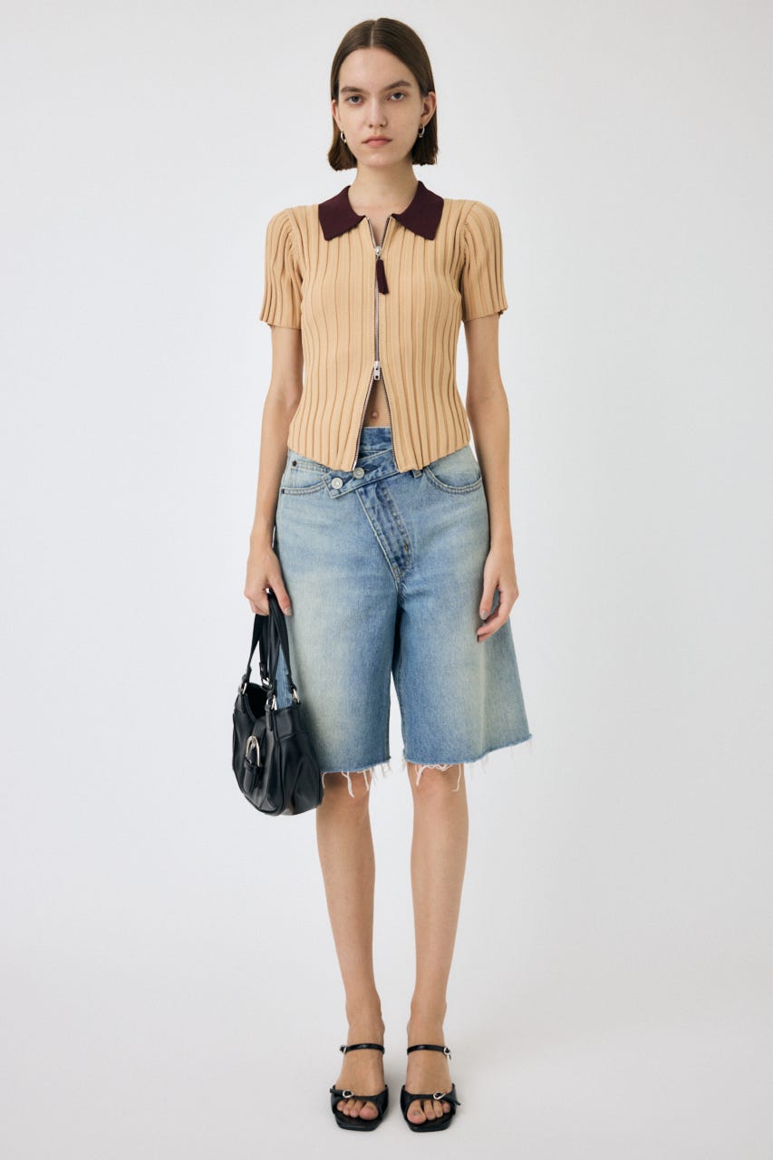 トップス S MOUSSY | ZIP UP RIB KNIT H/S シャツ (シャツ・ブラウス