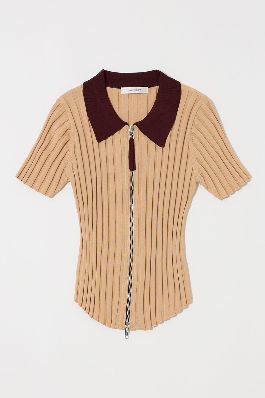 ニット セーター ZIP UP RIB KNIT H/S シャツ レディース MOUSSY | ZIP UP RIB KNIT H/S シャツ (シャツ・ブラウス