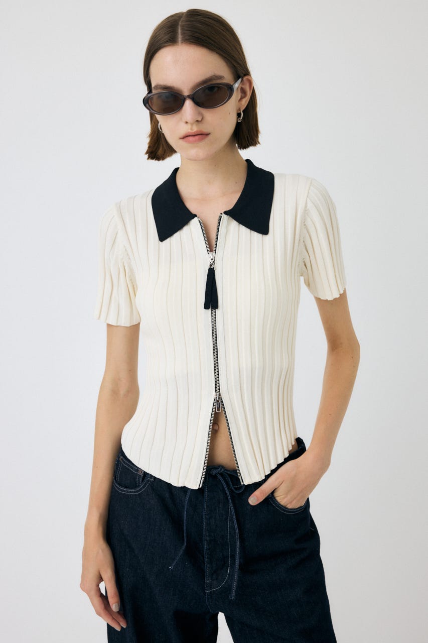 ニット セーター ZIP UP RIB KNIT H/S シャツ レディース MOUSSY | ZIP UP RIB KNIT H/S シャツ (シャツ・ブラウス