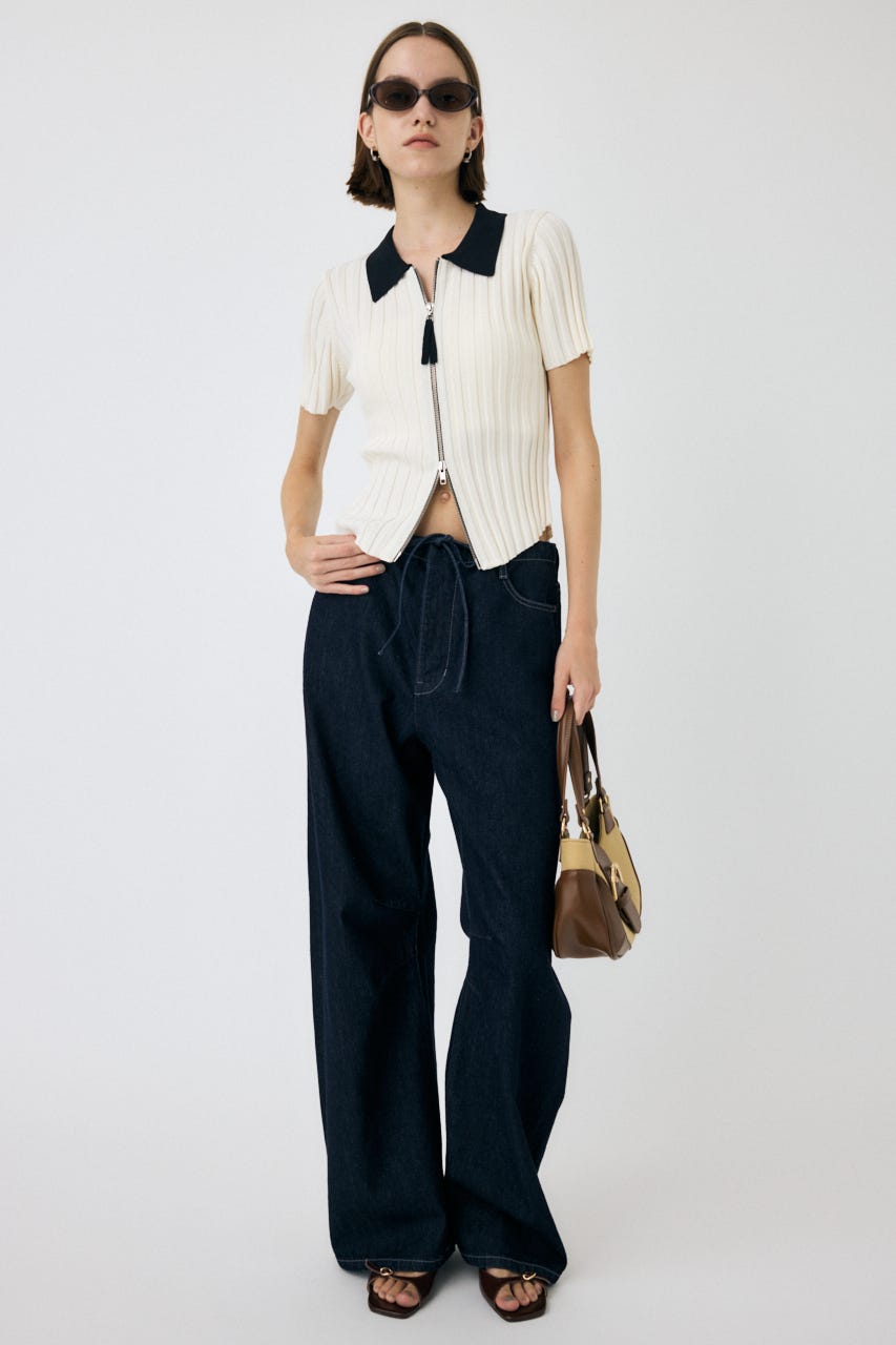 MOUSSY | ZIP UP RIB KNIT H/S シャツ (シャツ・ブラウス
