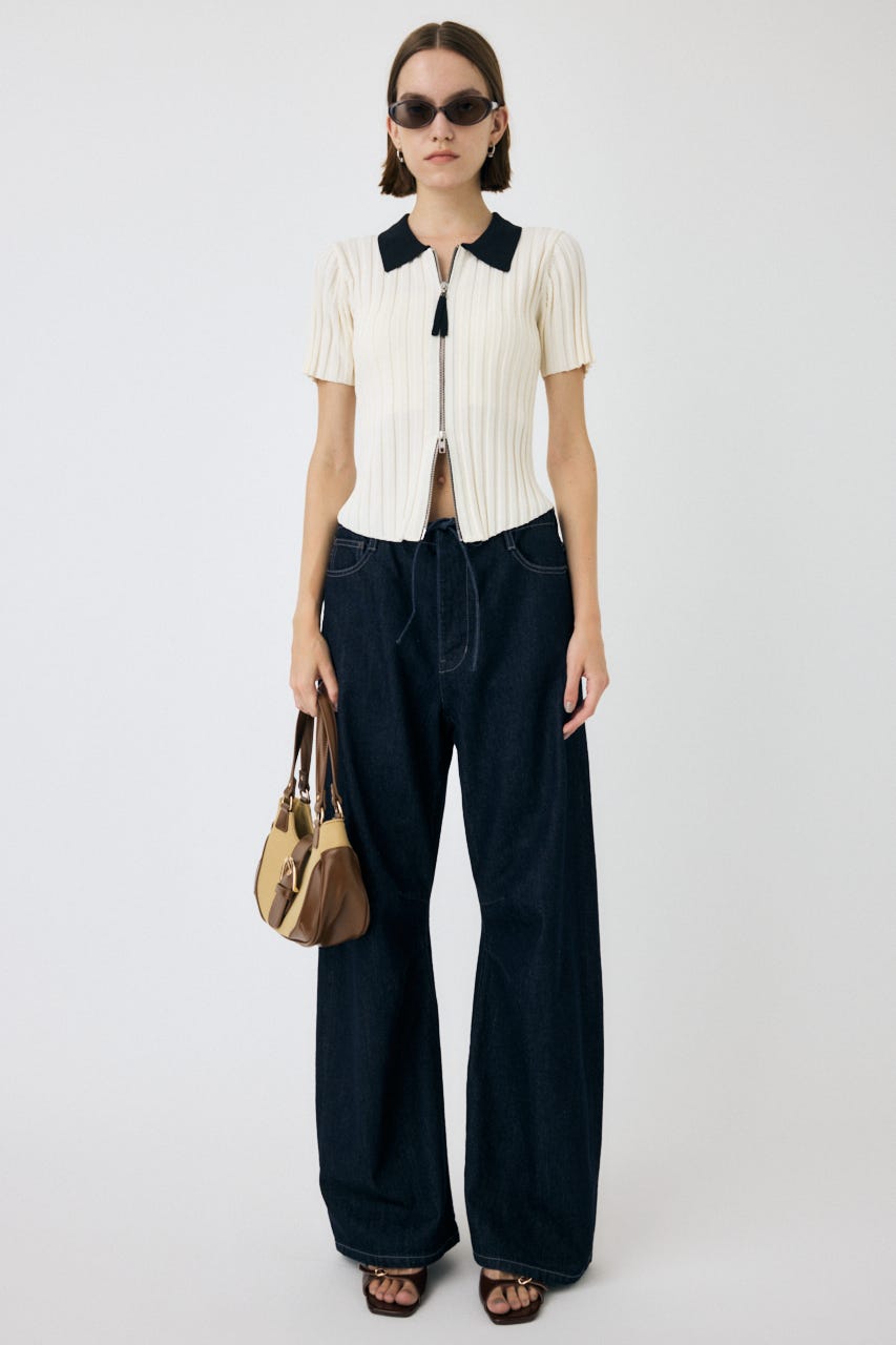 トップス 88101019 MOUSSY | ZIP UP RIB KNIT H/S シャツ (シャツ・ブラウス