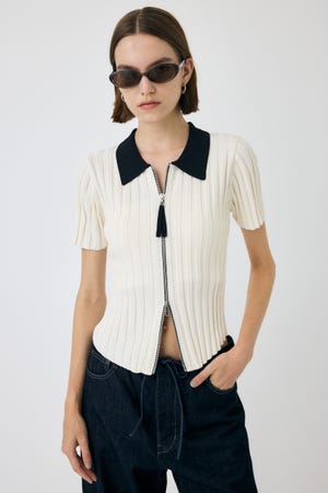 MOUSSYジップアップキャップスリーブシャツ MOUSSY ZIP UP CAP SLEEVE シャツ BLK -ファッション通販