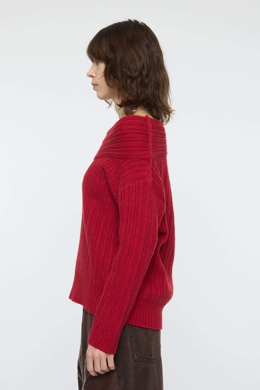 OVER RIB OFF SHOULDER トップス RED FREE