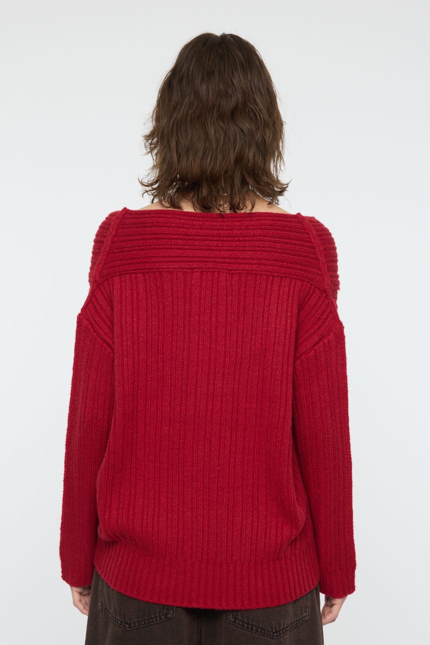 OVER RIB OFF SHOULDER トップス RED FREE