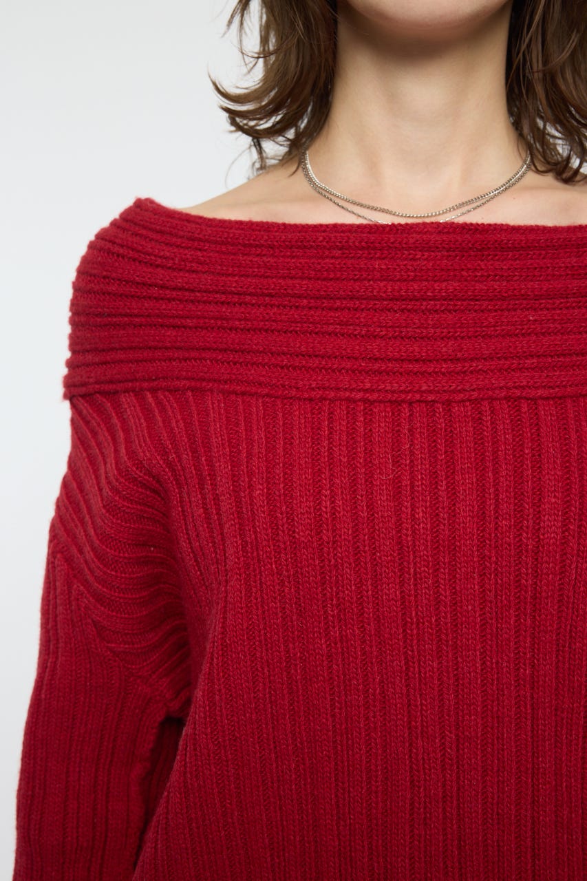 OVER RIB OFF SHOULDER トップス RED FREE