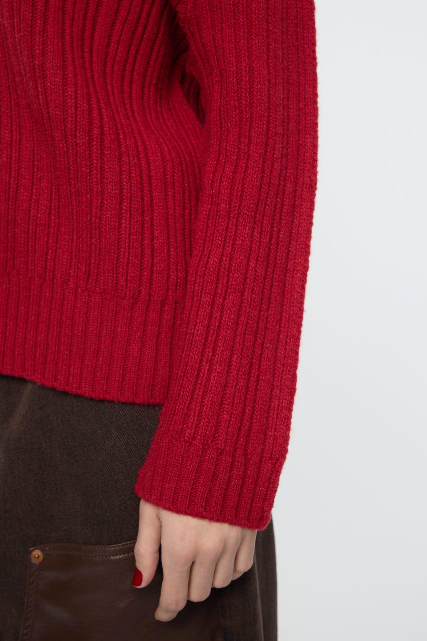 OVER RIB OFF SHOULDER トップス RED FREE