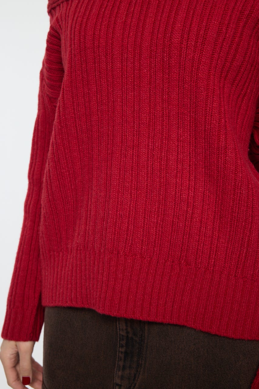 OVER RIB OFF SHOULDER トップス RED FREE