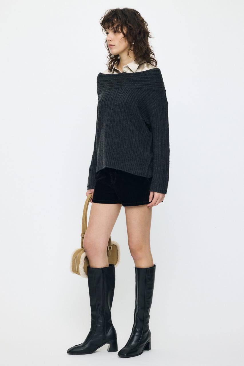 OVER RIB OFF SHOULDER トップス T.GRY FREE