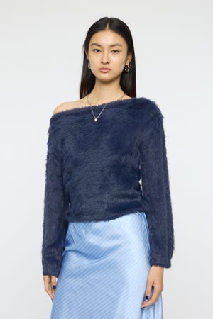 FAUX FUR KNIT CROP トップス
