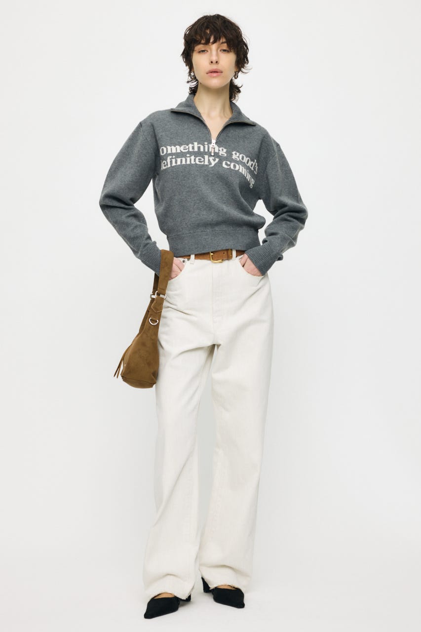 LETTERED HALF ZIPセーター T.GRY FREE