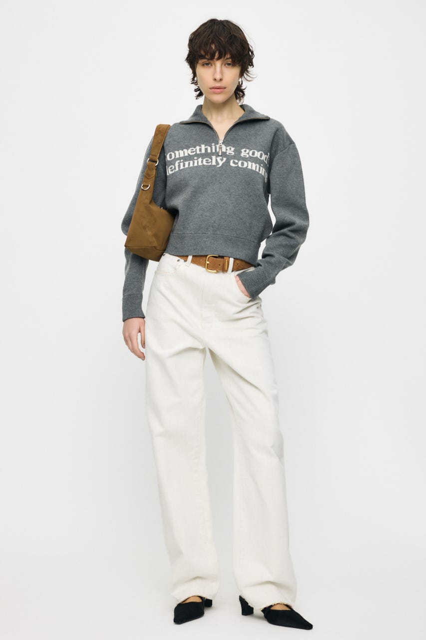 LETTERED HALF ZIPセーター T.GRY FREE