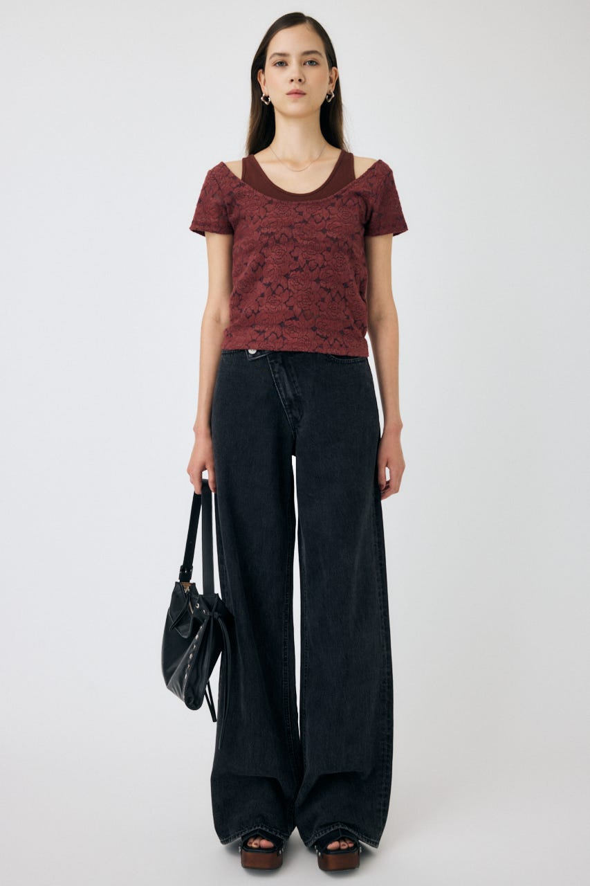 *フィラ* レース柄　Tシャツ トップス M ベージュ　新品未使用 LADY LIKE tシャツ ストレッチレースショート丈シアートップス